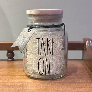 Rae Dunn Take One Glass Spiral Hair Tie Holder With Sunflower Lid